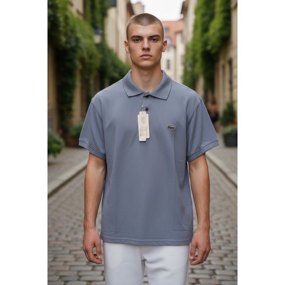 Lacoste Slim Fit Pique Polo Shirt Mens Large Slate Blue Grey Short Sleeve NWT